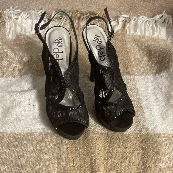 Deb black lace heels size 8 - Picture 4 of 9